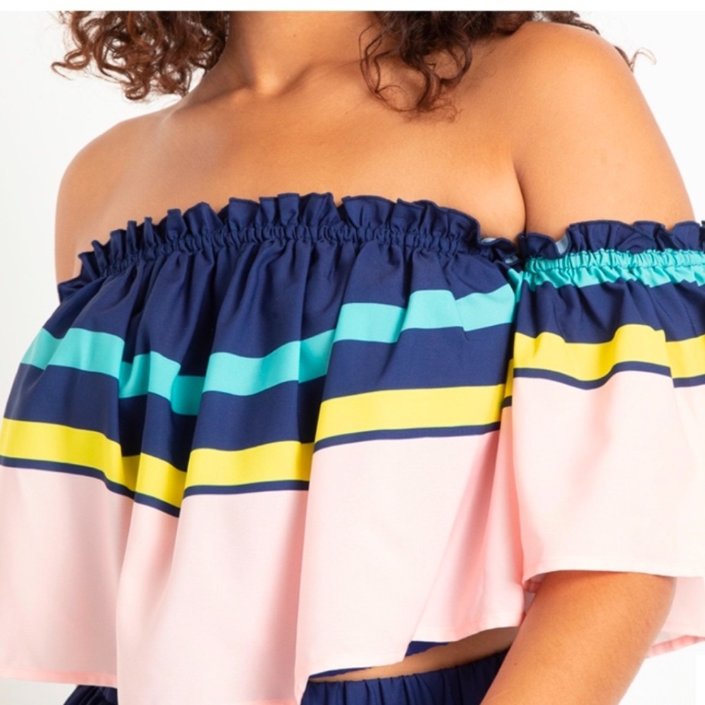 Eloquii Colorful Off-Shoulder Ruffle Top